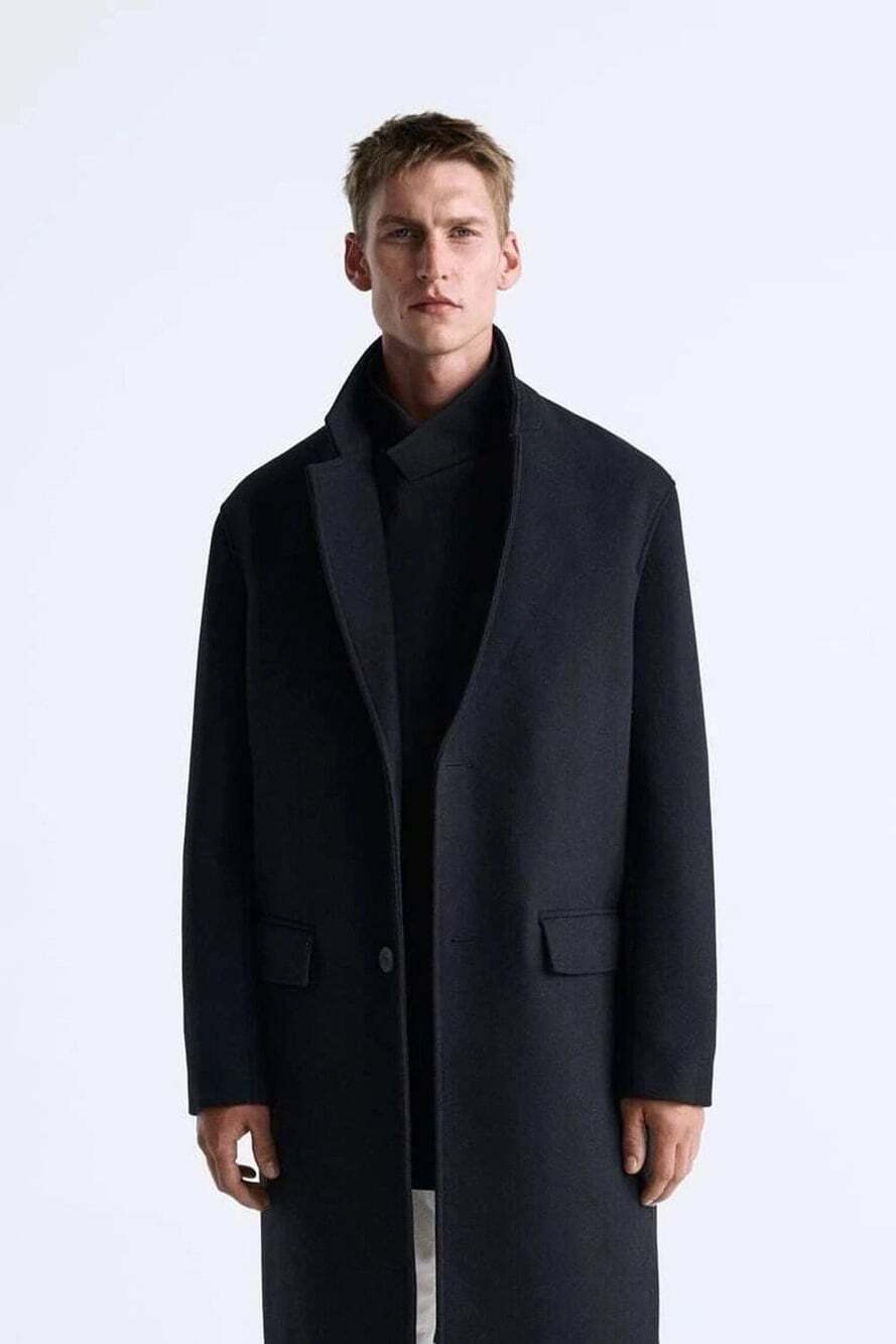 Zara Wool Blend Long Overcoat US XL EU XL Mens Navy Blue NWT $259
